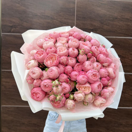 Большой букет из веток кустовой пион розы премиального сорта Silva Pink