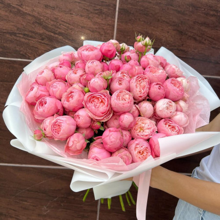 Большой букет из веток кустовой пион розы премиального сорта Silva Pink
